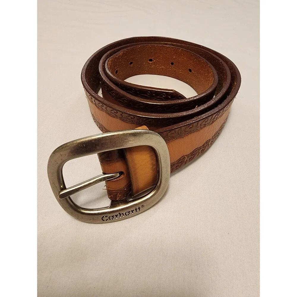 Carhartt Mens Sz Large Nebuck Leather Belt Embossed Western Southwest Country